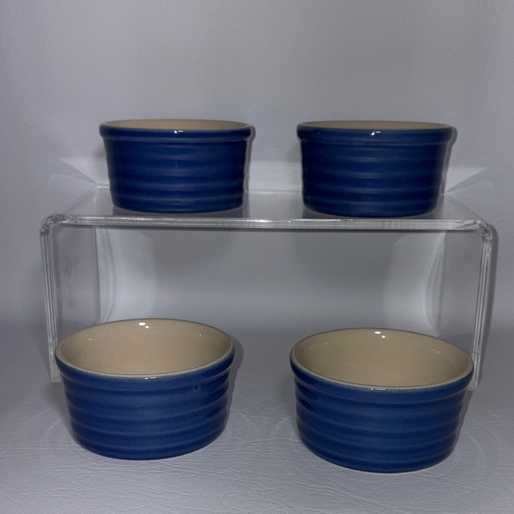 Emile Henry Set of 4 Blue Ceramic Ramekins 10.66